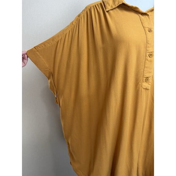 Lane Bryant Sz 20 Quarter Button Up Blouse Short Sleeve Tunic Top Flowy Brownish - Picture 3 of 11